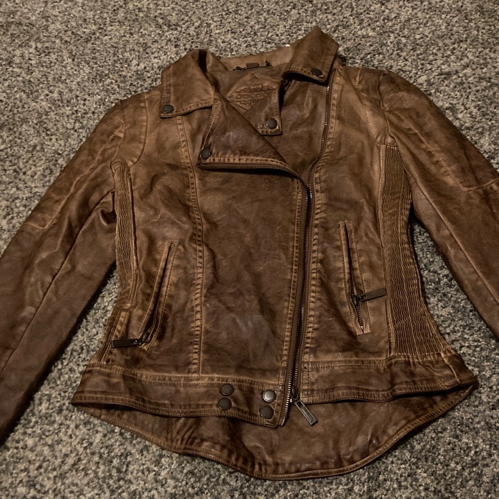 Jou Jou Distressed Brown Leather Jacket